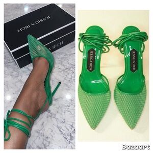 Jessica Rich Green Mash Strappy Lace-Up Heels, Size:39 IT / 9 US